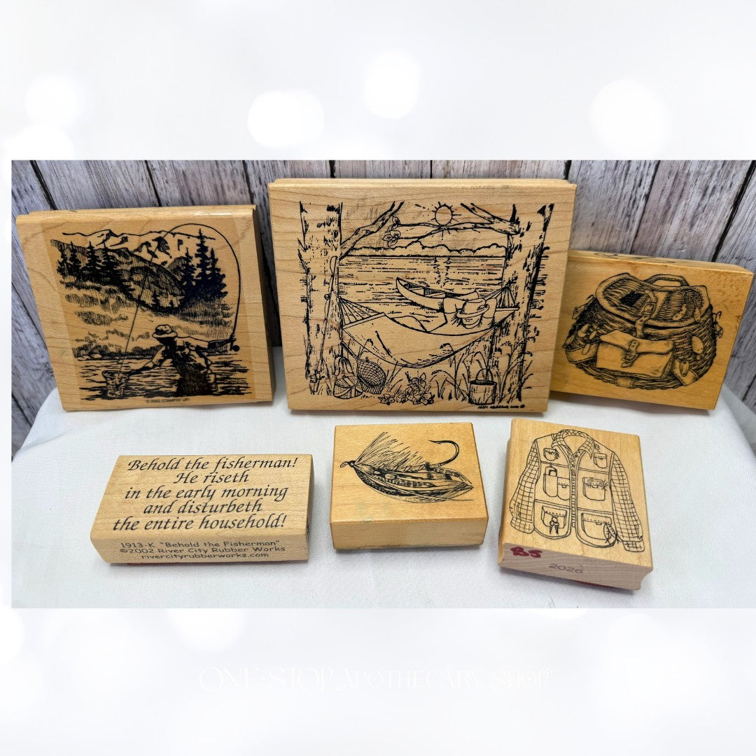 Stampin Up PSX FISHERMAN Fishing Fathers Day Rubber Stamps Lot of 6