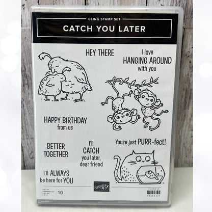 Stampin Up CATCH YOU LATER Monkey Cat Rubber Stamps