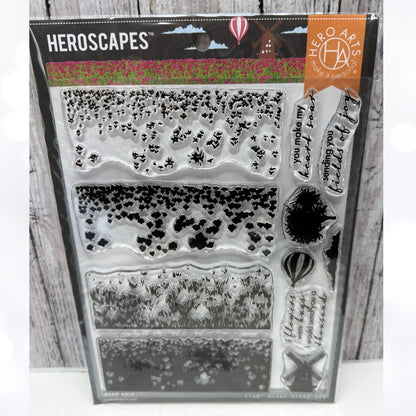 Hero Arts TULIP FIELDS Heroscapes Spring 6x8 Layering Rubber Stamps