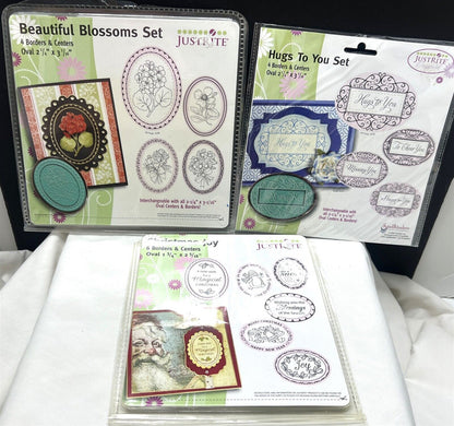 JustRite Just Rite BEAUTIFUL BLOSSOMS Christmas Joy Hugs Oval Rubber Stamps Lot