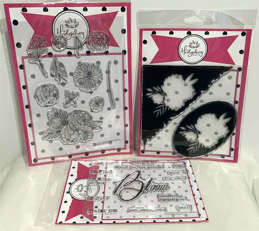 Hedgehog Hollow BLOOM Flowers Floral Sayings Greetings Rubber Stamps Lot of 3