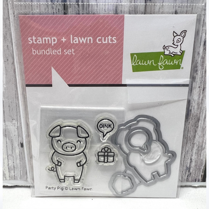 Lawn Fawn PARTY PIG Birthday Rubber Stamps Dies Rare