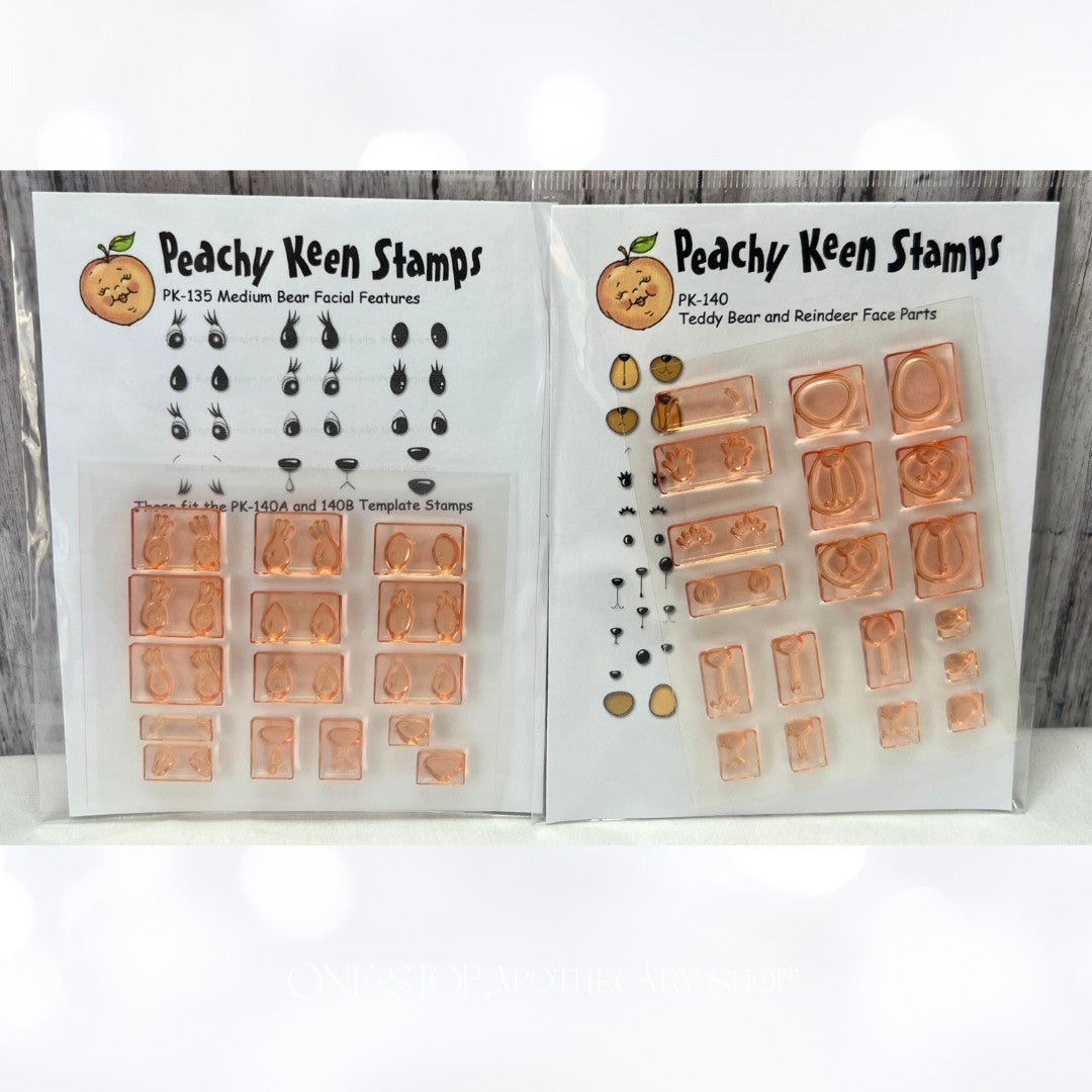 Peachy Keen TEDDY BEAR & REINDEER Face Parts Medium Bear Cartoon Rubber Stamps