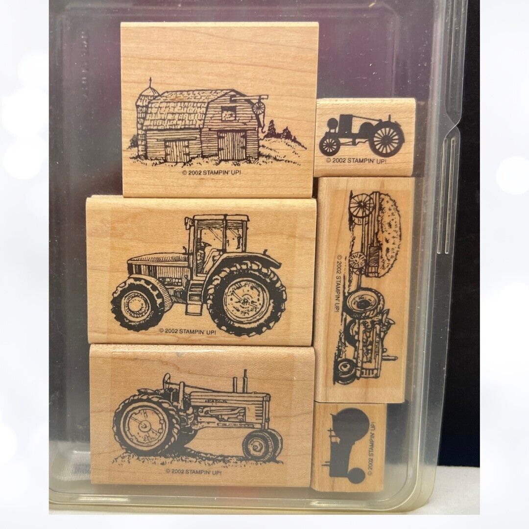 Stampin Up TRACTOR TIME Farm Wood Rubber Stamps