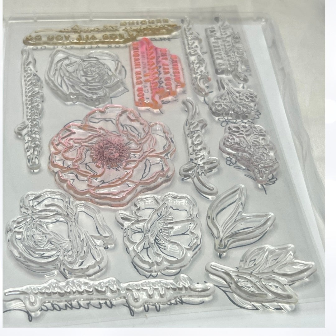 Stampin Up HAPPINESS ABOUNDS Flowers Blossoming Rubber Stamps Dies