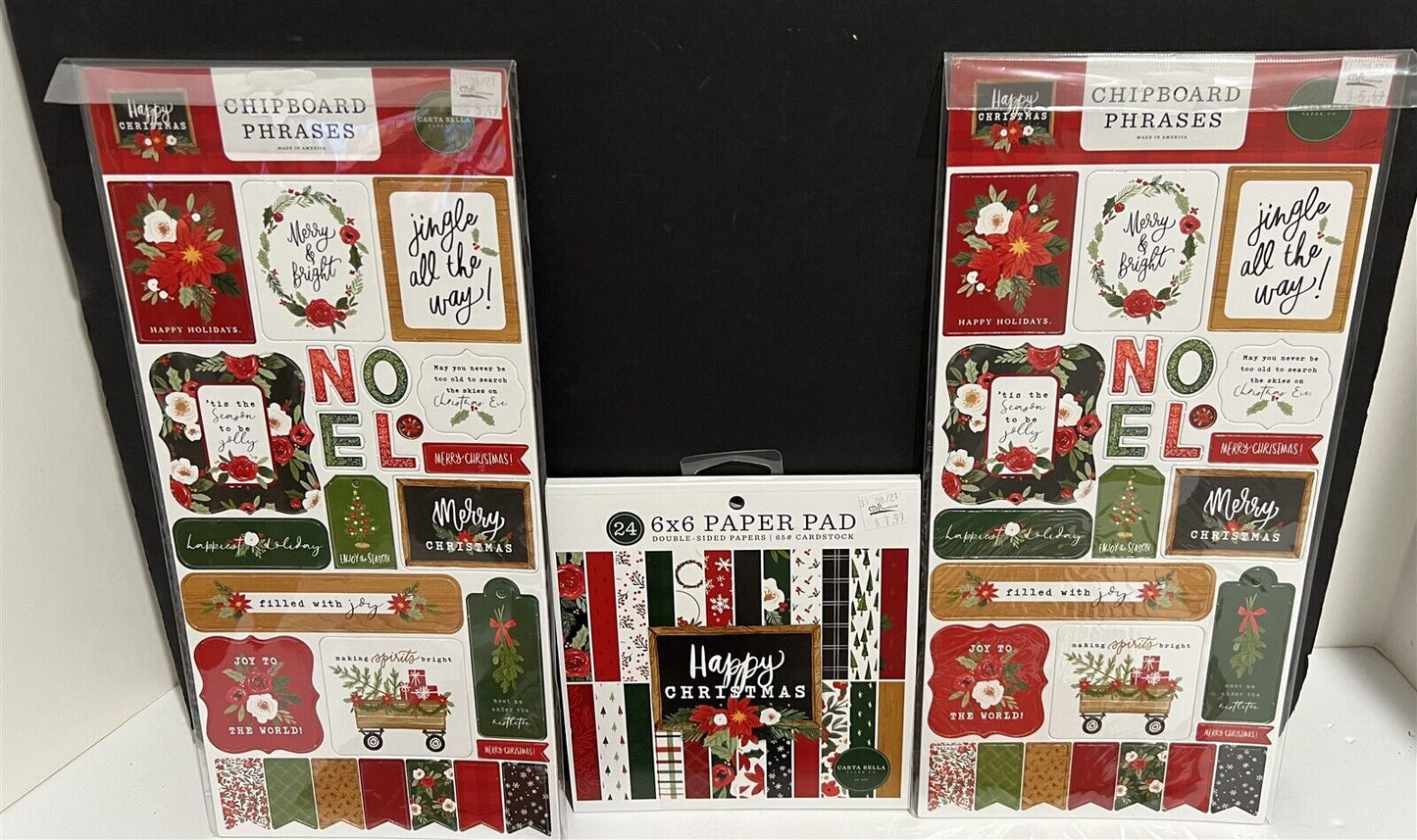 Carta Bella HAPPY CHRISTMAS Holiday Scrapbook Paper 12x12 Kit 6x6 Chipboard Lot