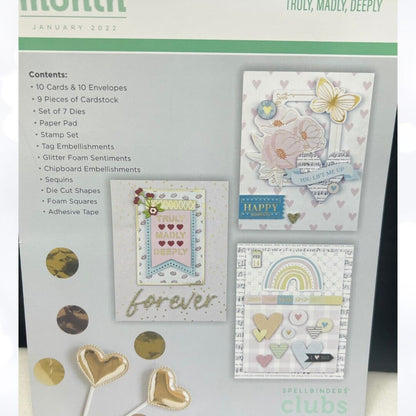 Spellbinders TRULY MADLY DEEPLY Card Kit of the Month Rubber Stamps Dies 1/22