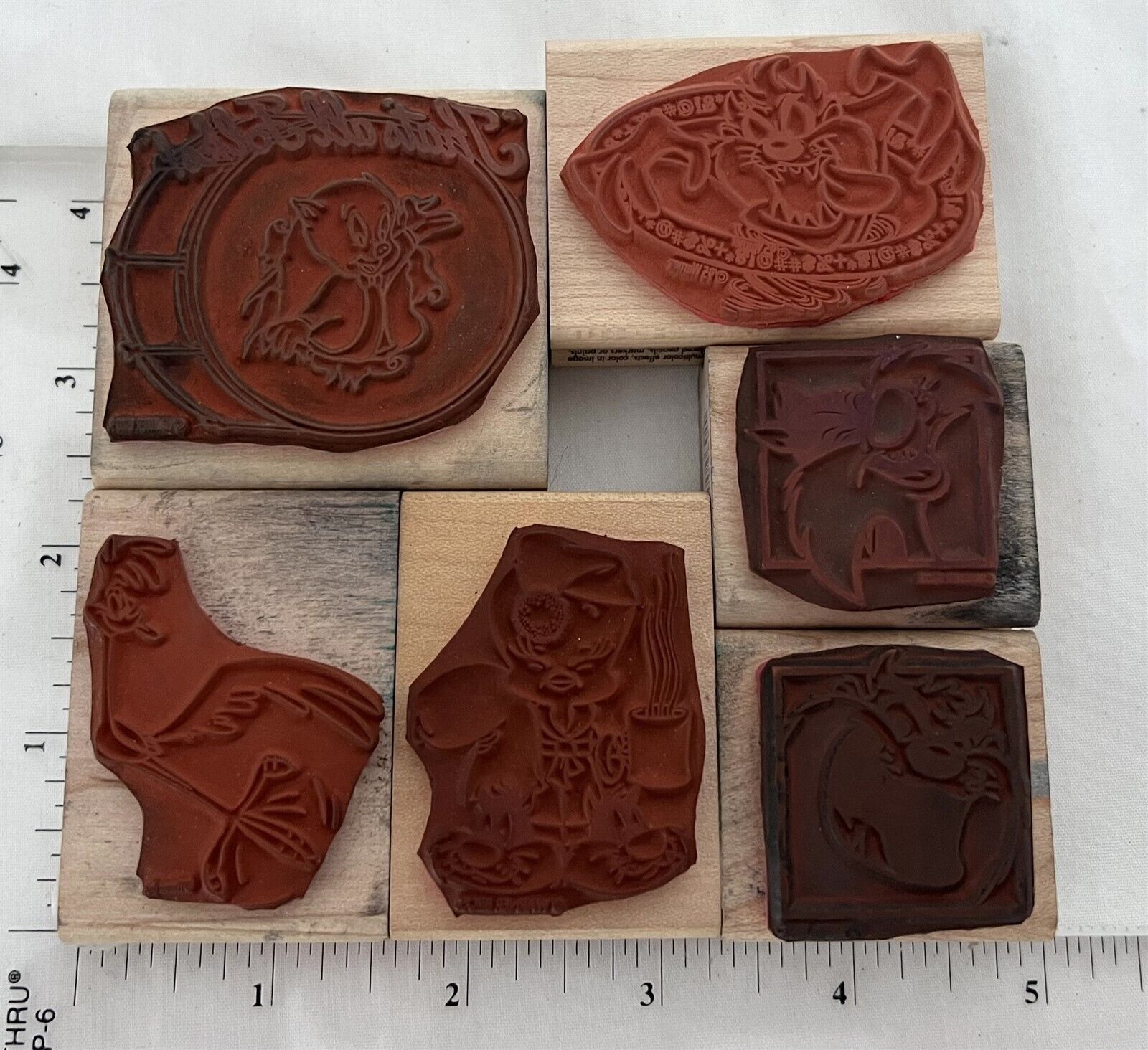 LOONEY TUNES Tweety Taz Porky Pig Vintage Wood Rubber Stamps Lot of 6