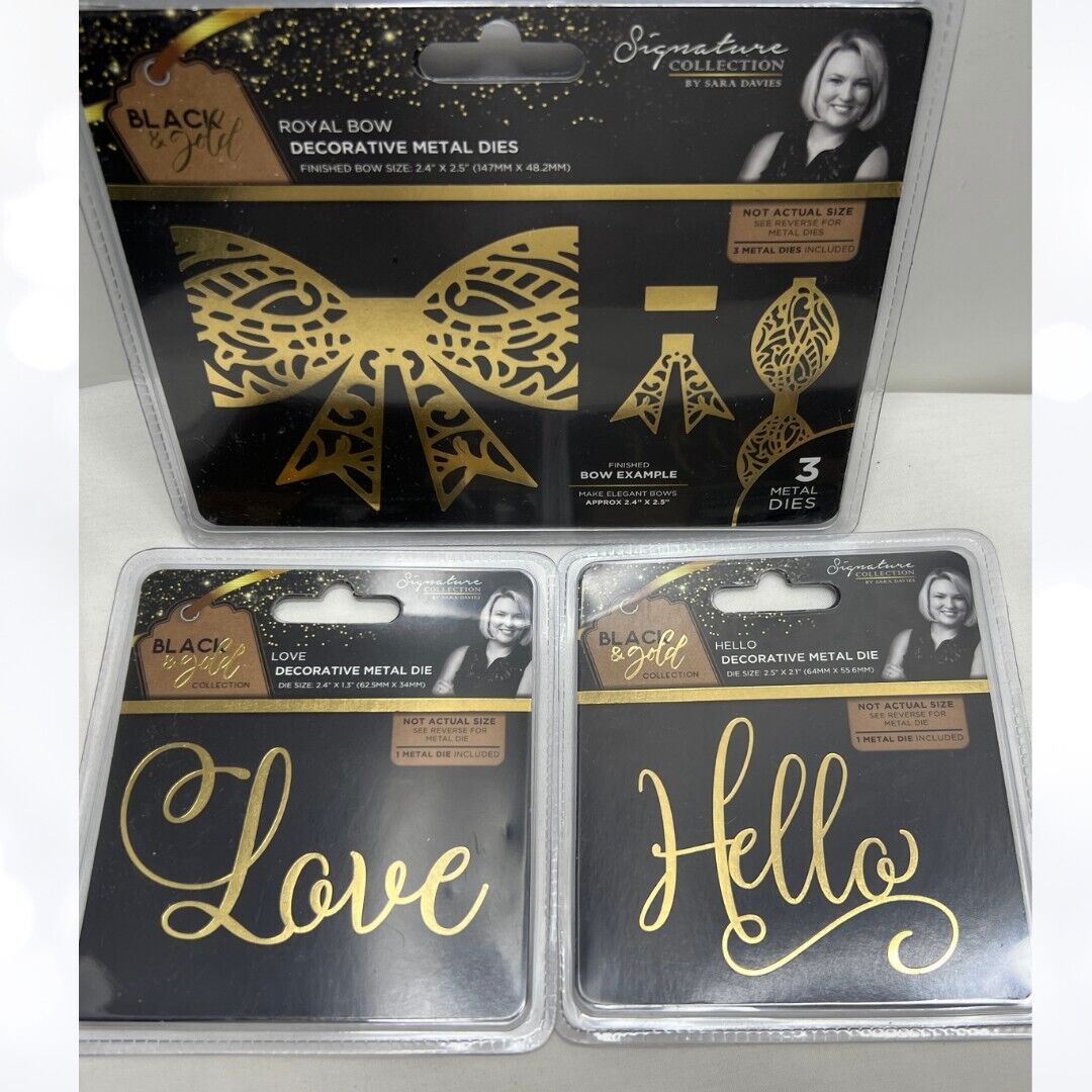 Crafters Companion Black & Gold ROYAL BOW Hello Love Dies Lot of 3