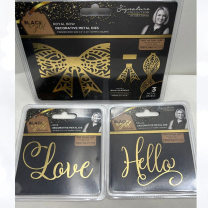 Crafters Companion Black & Gold ROYAL BOW Hello Love Dies Lot of 3