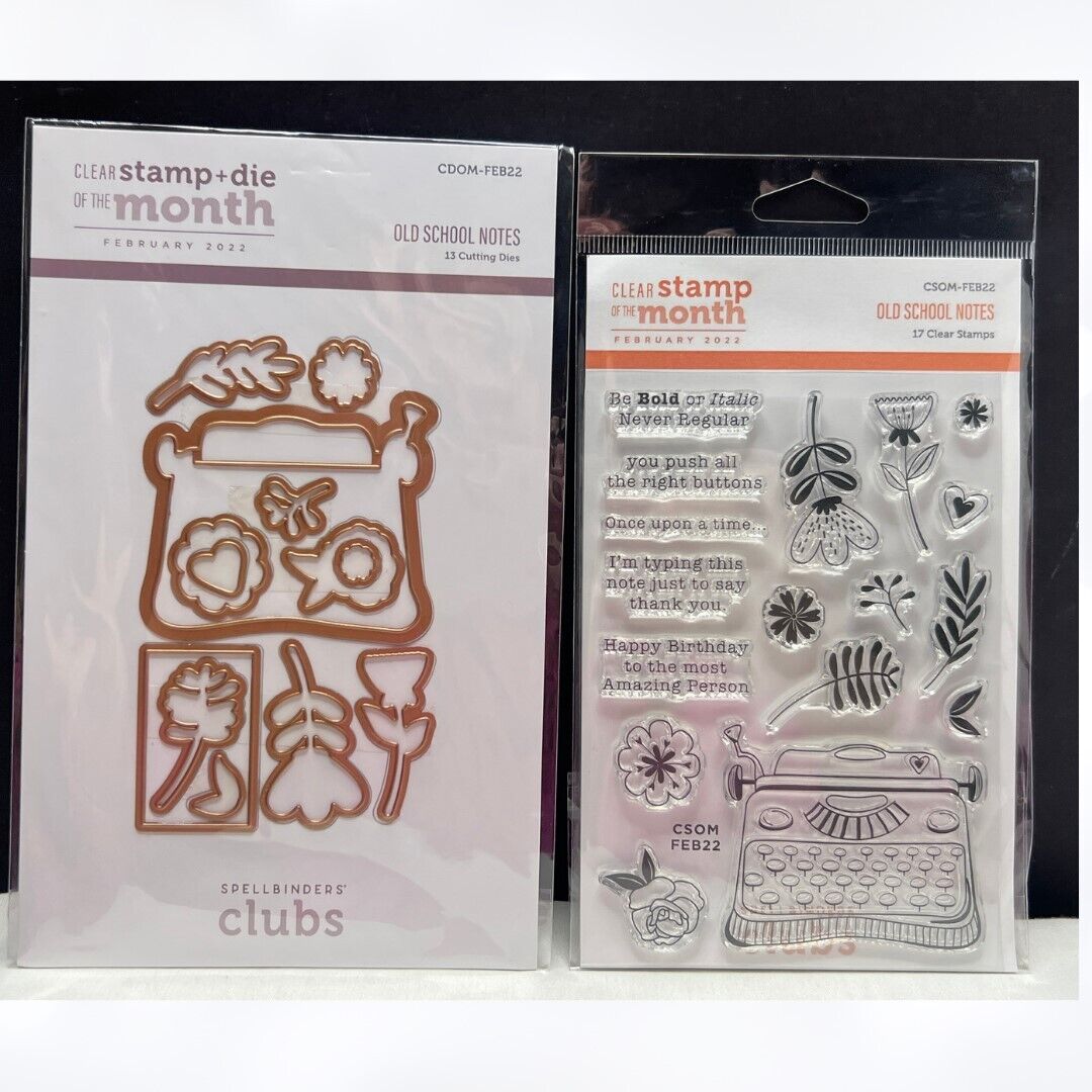 Spellbinders OLD SCHOOL NOTES Typewriter Clear Rubber Stamp Dies of the Month