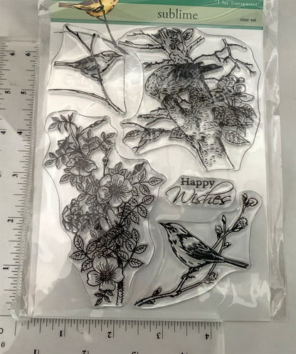 Penny Black SUBLIME Spring Birds Flowers Branch Rubber Stamps Set