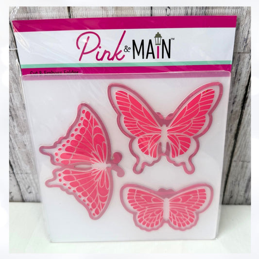 Pink & Main BUTTERFLIES Butterfly Cut & Emboss Embossing Folder & Dies