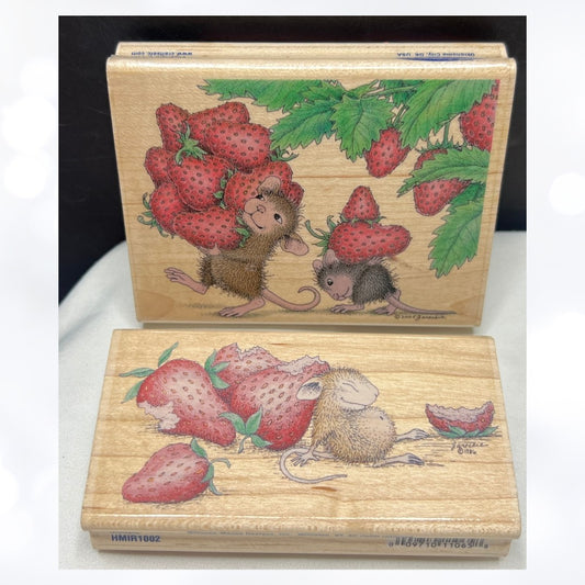 House Mouse BERRIED Sleeping With Strawberries Mice Strawberry Rubber Stamps