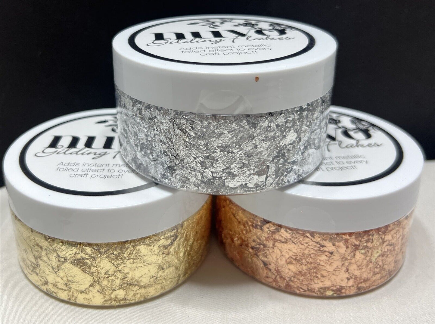 Nuvo GILDING FLAKES Metallic Foil Flakes Art Gold Silver Copper 6.8 oz Lot of 3