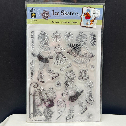 Hot Off the Press ICE SKATERS Skating Little Girl Christmas Dog Rubber Stamps