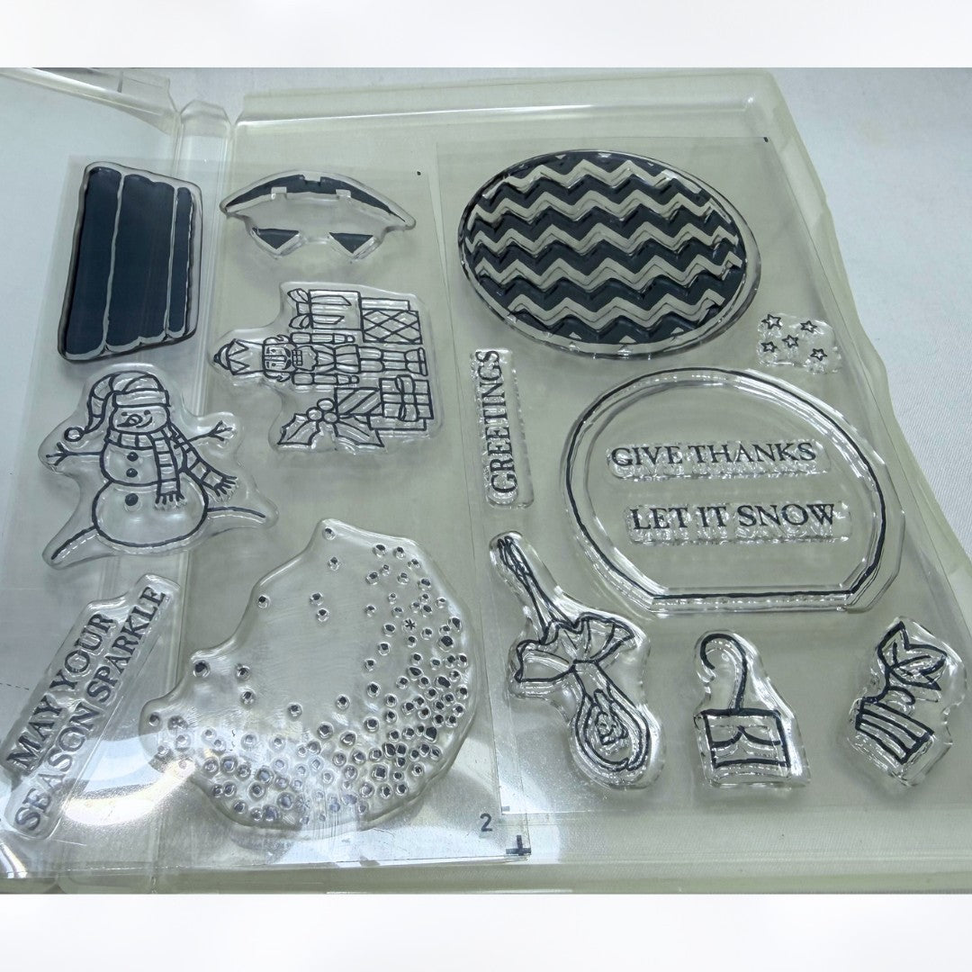Stampin Up SPARKLY SEASONS Christmas Snowglobe Rubber Stamps Dies AS IS**