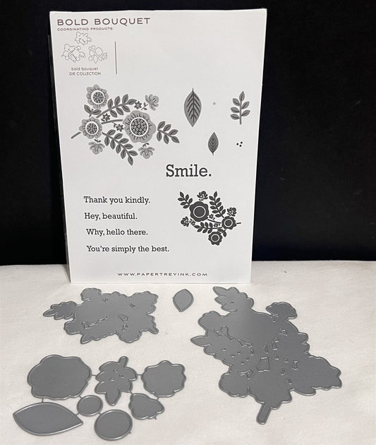 Papertrey Ink BOLD BOUQUET Flowers Floral Rubber Stamps Dies Lot Rare