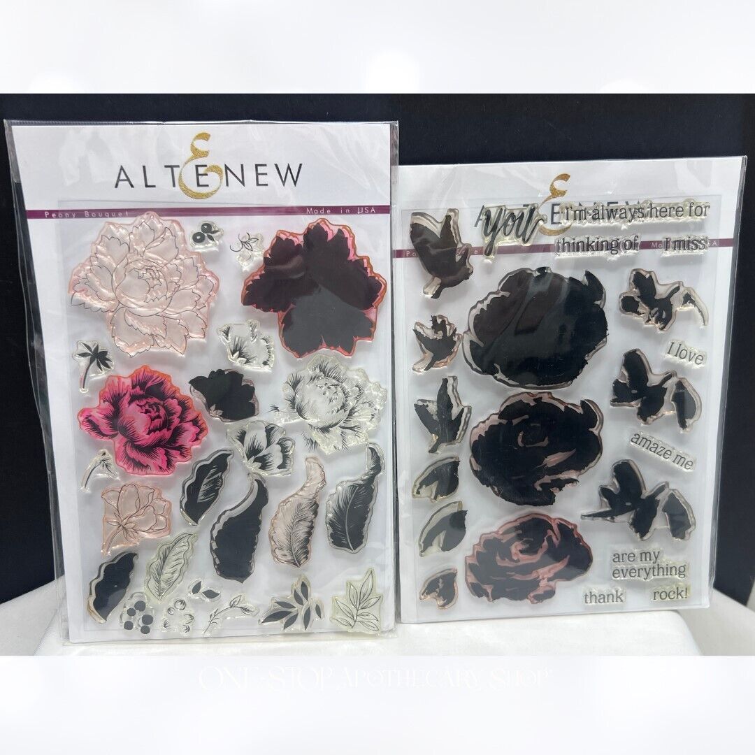 Altenew PAINTED ROSE Peony Bouquet Flowers Floral 6x8 Rubber Stamps Lot