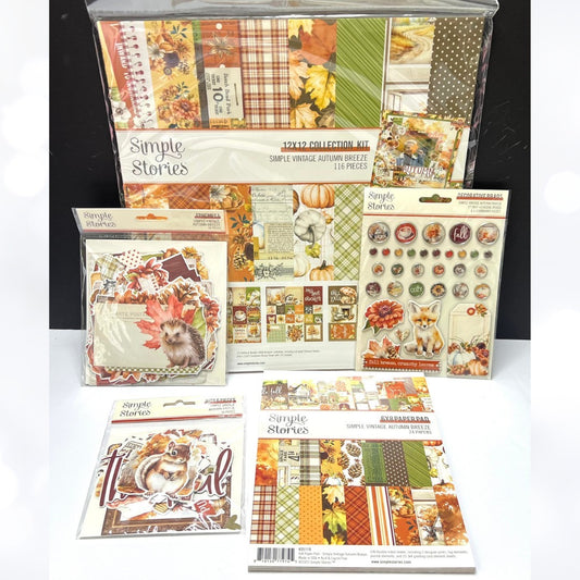 Simple Stories VINTAGE AUTUMN BREEZE Fall 12x12 Kit Paper Ephemera Collection