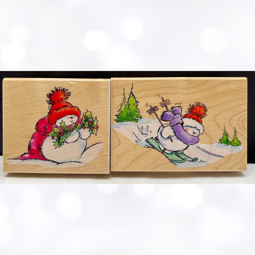 Penny Black SKIING SNOWMAN Holly Christmas Rubber Stamps