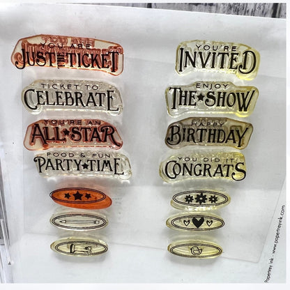 Papertrey Ink JUST THE TICKET Birthday Baby Shower Rubber Stamps