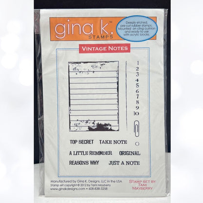 Gina K Designs VINTAGE NOTES Journal Planner Page Rubber Stamps