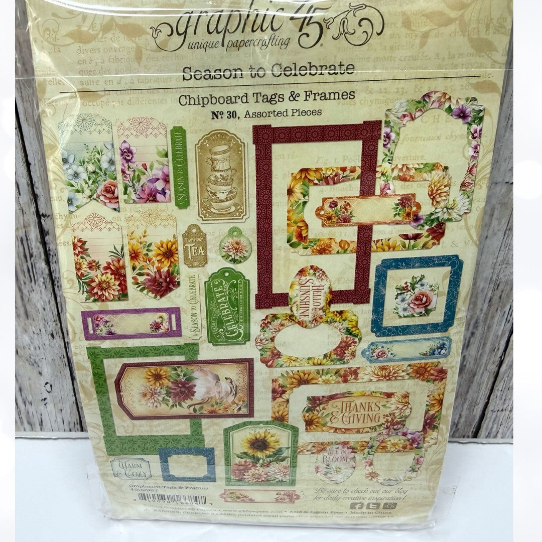 Graphic 45 SEASON TO CELEBRATE 12x12 8x8 Paper Stickers Die Cuts Kit