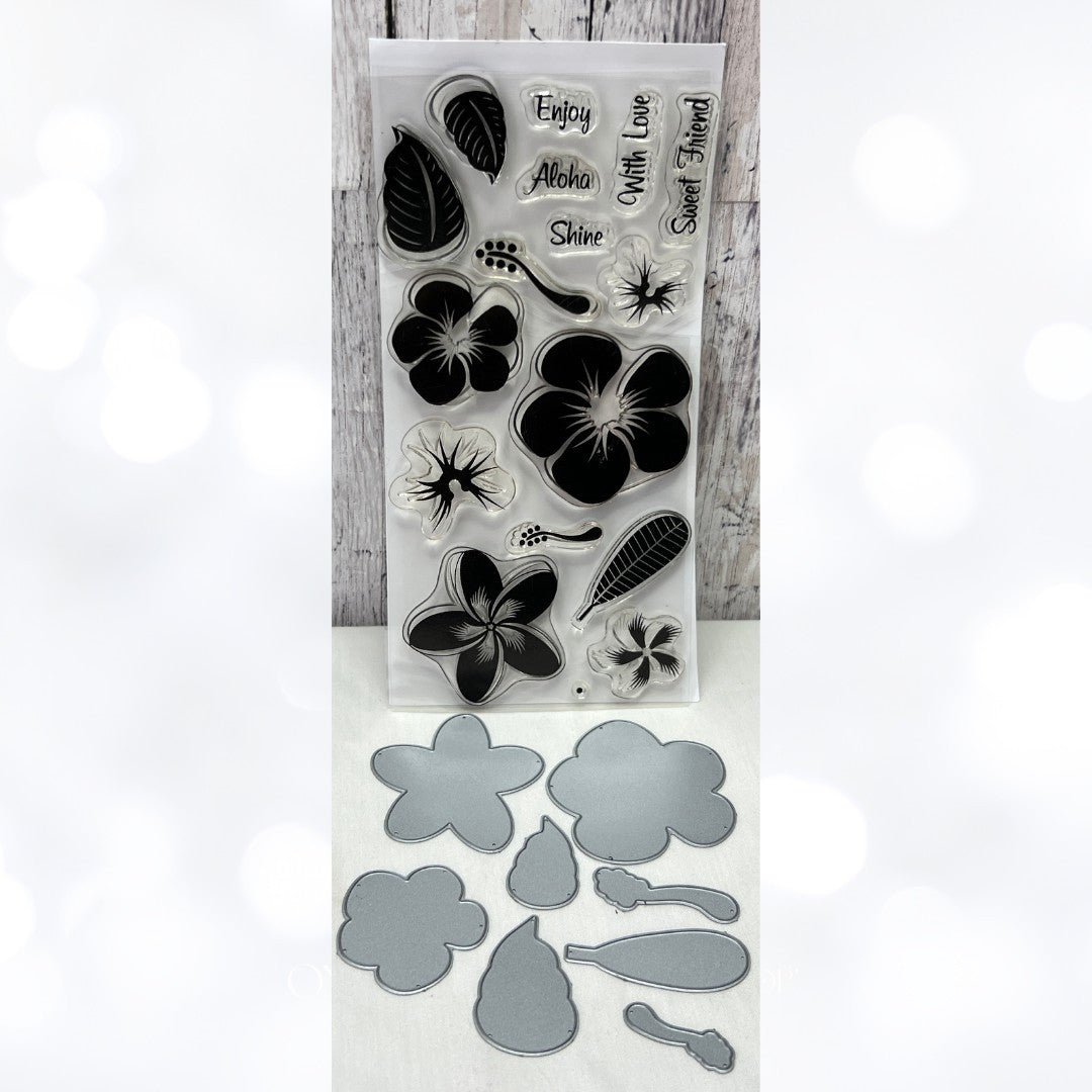 My Favorite Things TROPICAL SENSATIONS Hibiscus Flowers Rubber Stamps Dies Rare