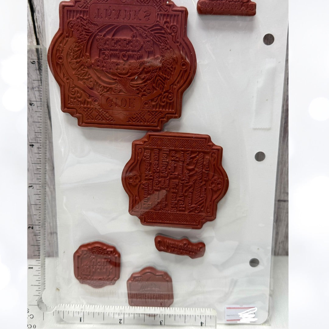 Justrite Stamps ANTIQUE AUTUMN TAGS Labels Fall Rubber Stamps Lot of 2