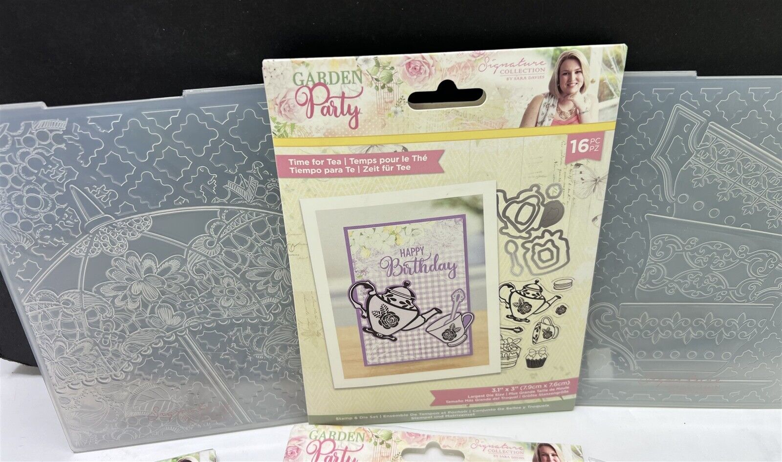 Crafters Companion GARDEN PARTY Tea Umbrella Rubber Stamps Dies Folders Lot