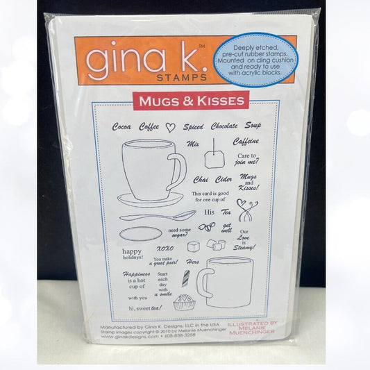 Gina K Designs MUGS & KISSES Christmas Coffee Hot Chocolate Tea Rubber Stamps