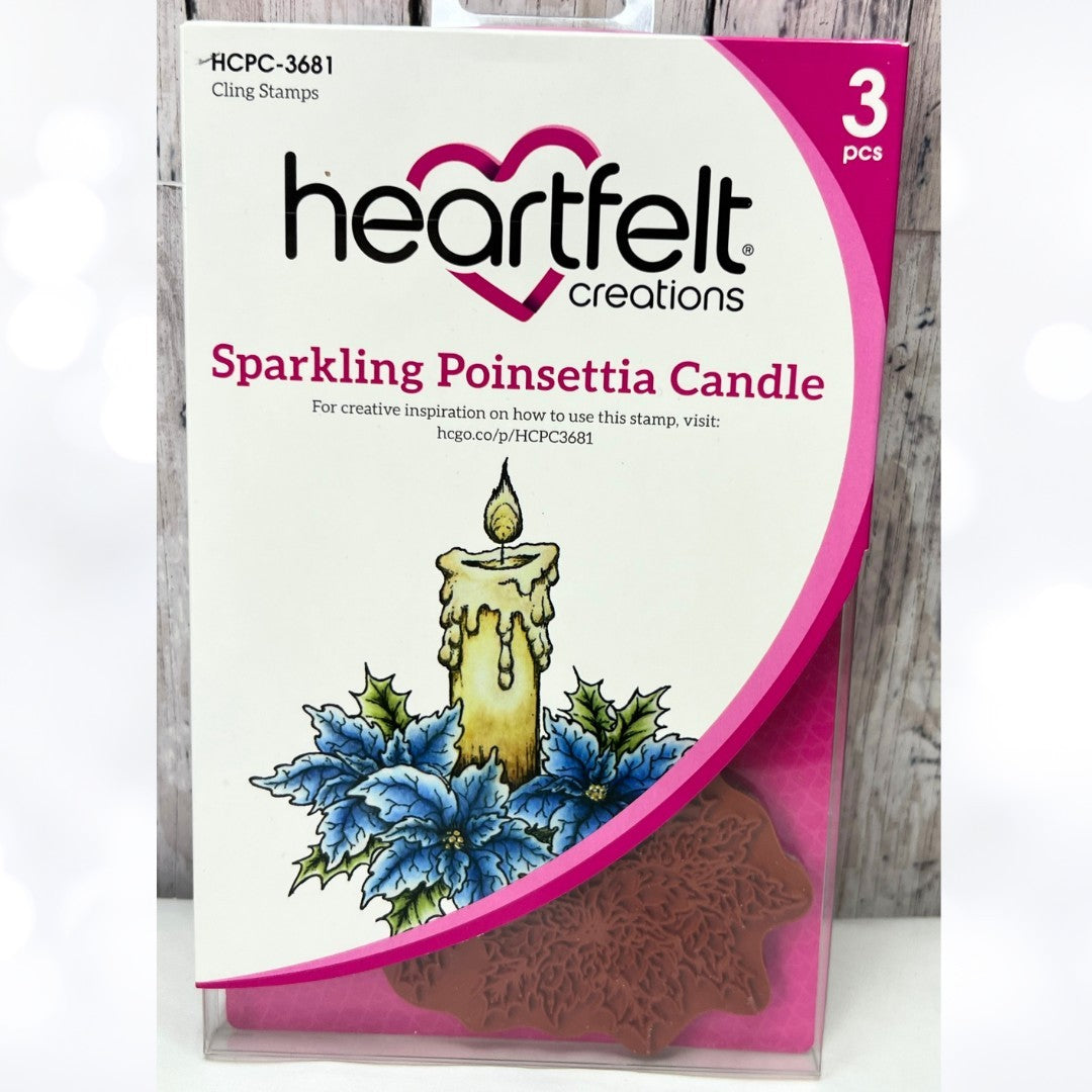 Heartfelt Creations SPARKLING POINSETTIA CANDLE Holiday Rubber Stamps