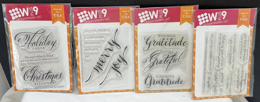 Wplus9 W Plus 9 SENTIMENTS Christmas Greetings Gratitude Rubber Stamps Lot of 4