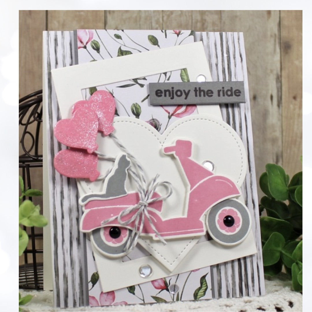 Gina K Designs SUNNY DAYS 2 Bicycle Scooter Cat Dog 6x8 Rubber Stamps Dies