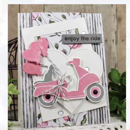 Gina K Designs SUNNY DAYS 2 Bicycle Scooter Cat Dog 6x8 Rubber Stamps Dies