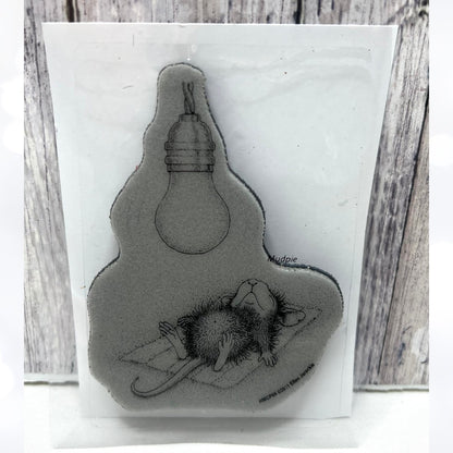 House Mouse CATCHING RAYS Light Bulb Summer HMCP66 Rubber Stamp Rare