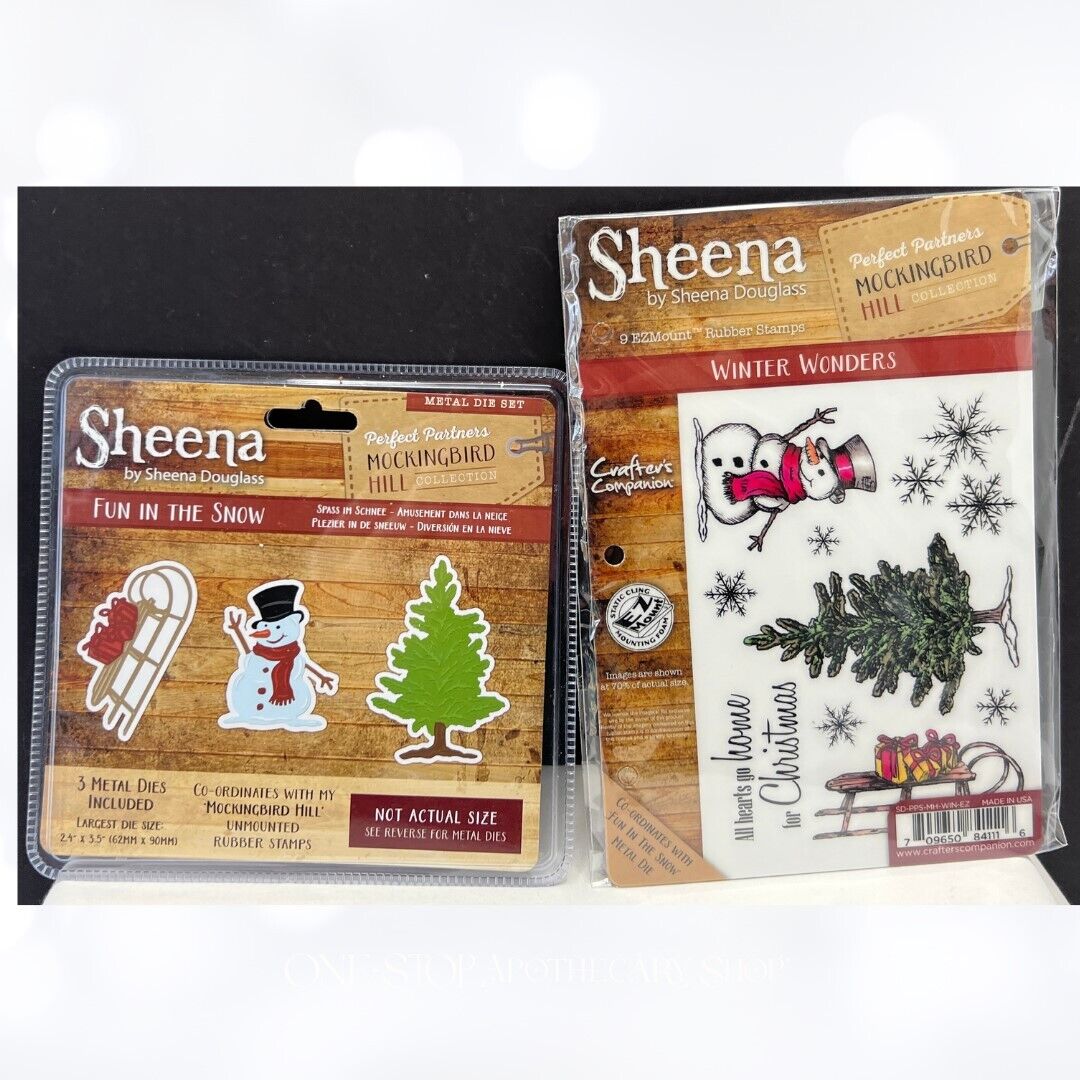 Sheena WINTER WONDERS Snowman Mockingbird Hill Christmas Rubber Stamps Dies