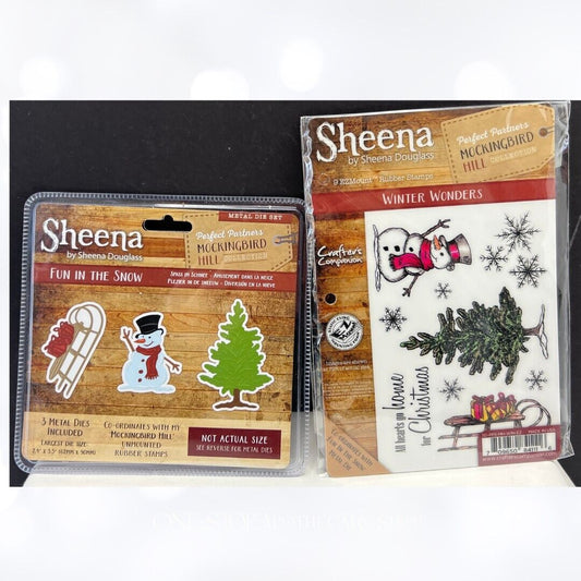 Sheena WINTER WONDERS Snowman Mockingbird Hill Christmas Rubber Stamps Dies