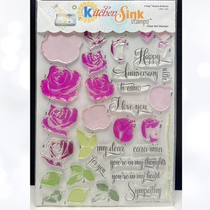 Kitchen Sink HEARTS & ROSES Flowers Layering 6x8 Rubber Stamps