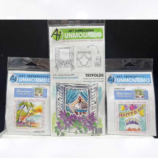 Art Impressions Tryfolds GARDEN WINDOW Windows to the World Rubber Stamps Lot
