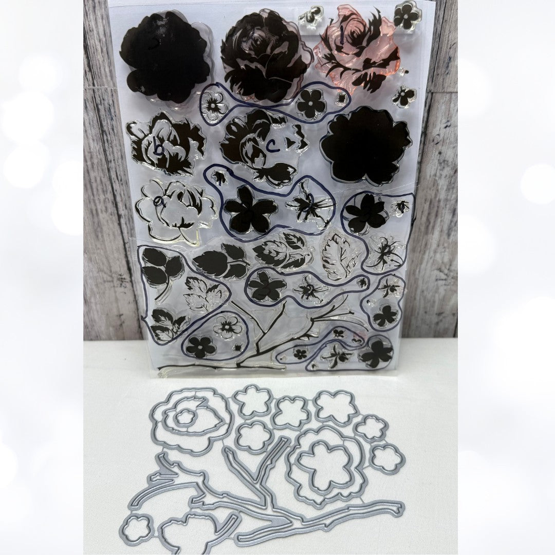 Altenew VINTAGE FLOWERS Floral 6x8 Rubber Stamps Dies