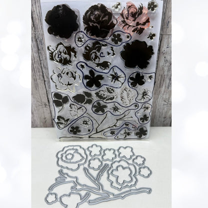 Altenew VINTAGE FLOWERS Floral 6x8 Rubber Stamps Dies