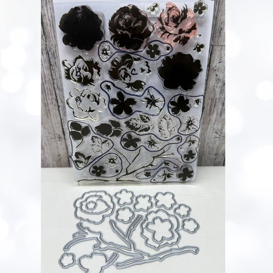 Altenew VINTAGE FLOWERS Floral 6x8 Rubber Stamps Dies