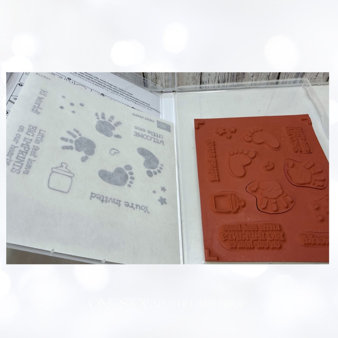 Stampin Up FIRST STEPS Baby Shower Boy Girl Handprints Rubber Stamps