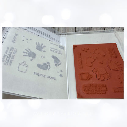 Stampin Up FIRST STEPS Baby Shower Boy Girl Handprints Rubber Stamps