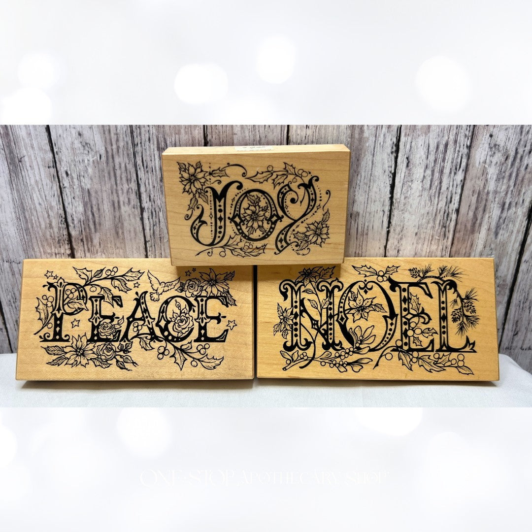 PSX Designs PEACE JOY NOEL Christmas Vintage Rubber Stamps Lot of 3