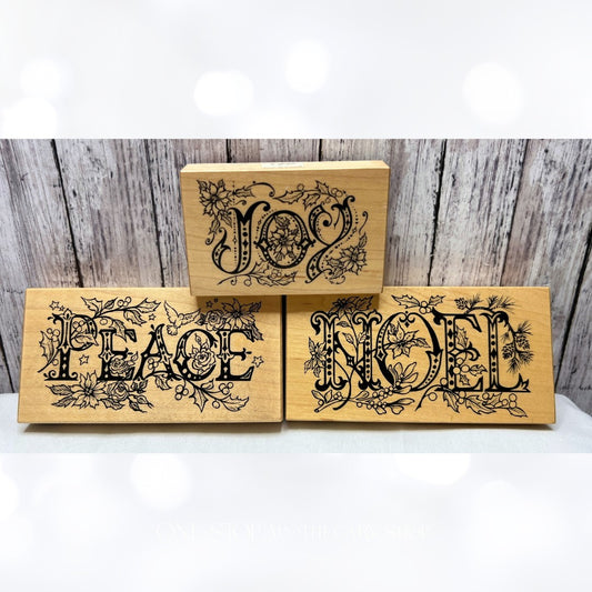 PSX Designs PEACE JOY NOEL Christmas Vintage Rubber Stamps Lot of 3