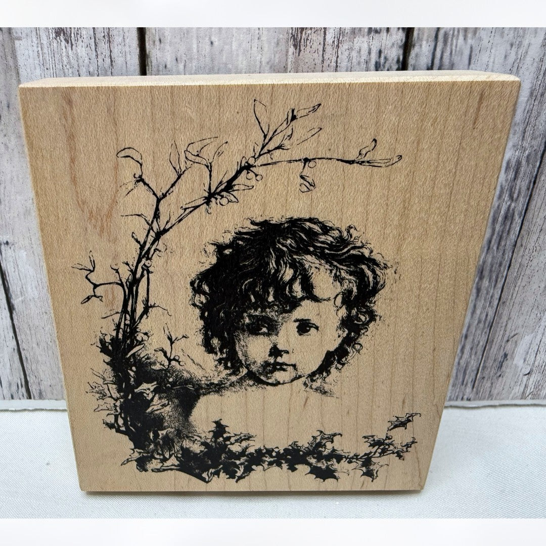 Stampa Rosa CHERUB Christmas Little Girl Rubber Stamp