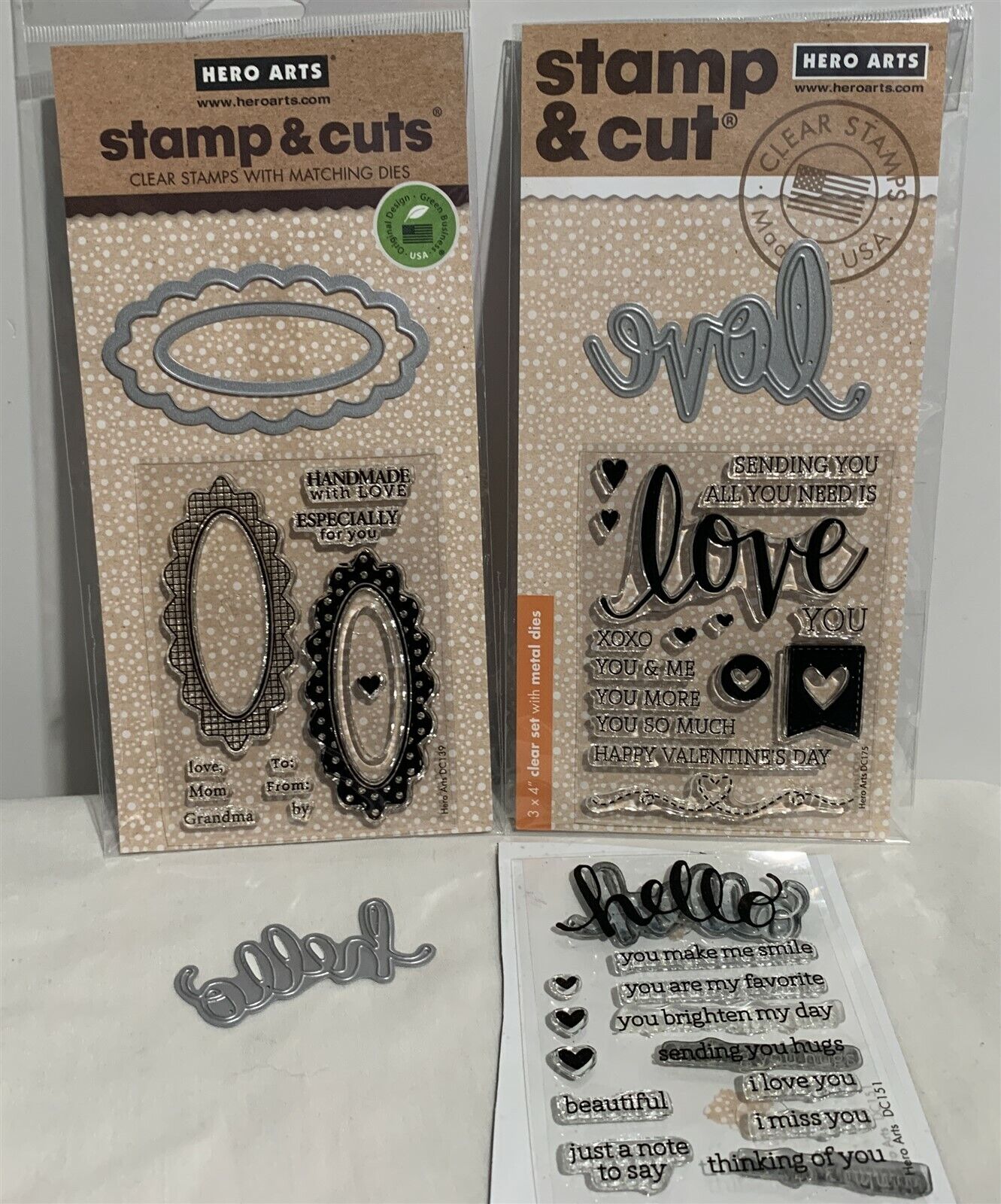 Hero Arts Stamp & Cut Love Hello Frames Oval Rubber Stamps Dies Lot of 3